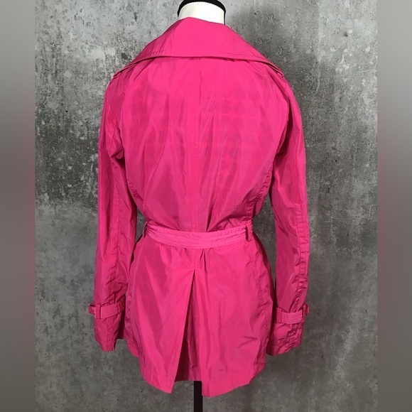 Trina Turk Womens Short Trench Coat Size S Hot Pink Double Breasted Belted Chic - Picture 4 of 16